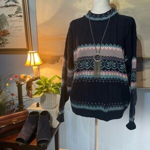 Elegant Navy and Pink Turtleneck Sweater